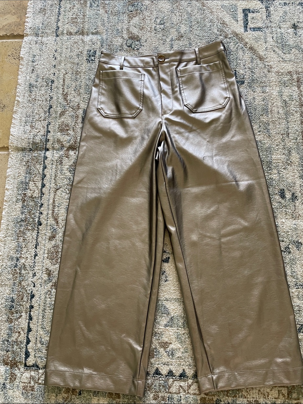 Festive CeCe  Wide-Leg Faux Leather Pants in Metallic "pewter"